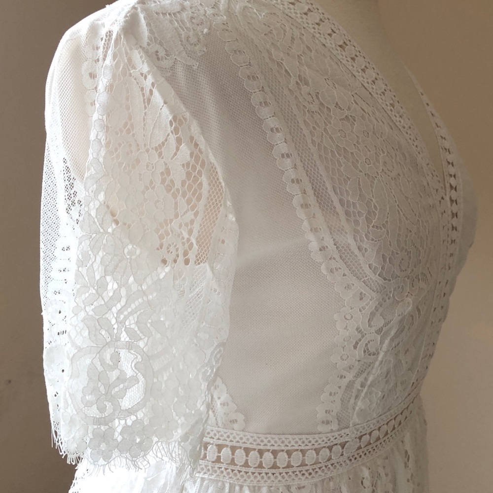 NEW White Lace Boho Short Sleeve Maxi Dress - Picture 12 of 14